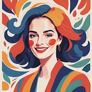 Vibrant Woman Illustration with Blue Eyes