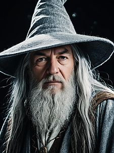 Photorealistic Wizard Portrait of Man in Gandalf Costume