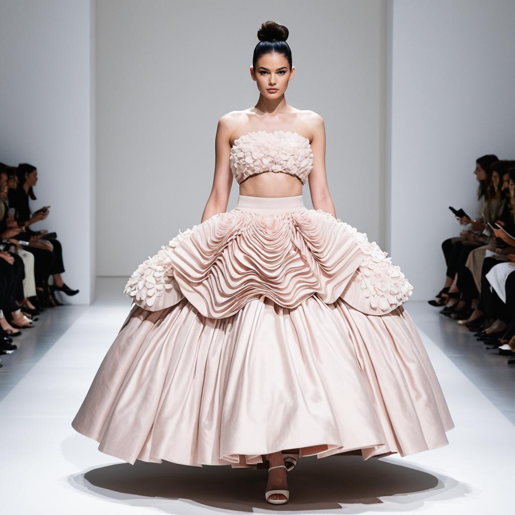 Elegant Pastel Pink Haute Couture Gown on Runway Model