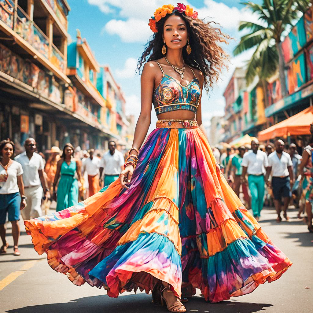 Confident Woman in Colorful Maxi Skirt on Vibrant Street
