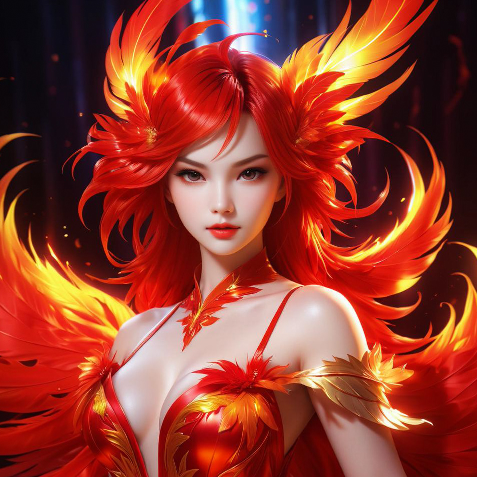 Woman in Vibrant Phoenix Costume