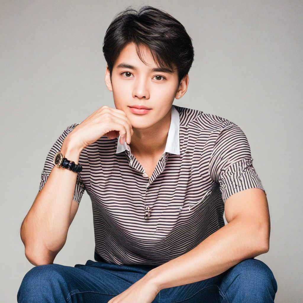 Young man in striped polo and jeans
