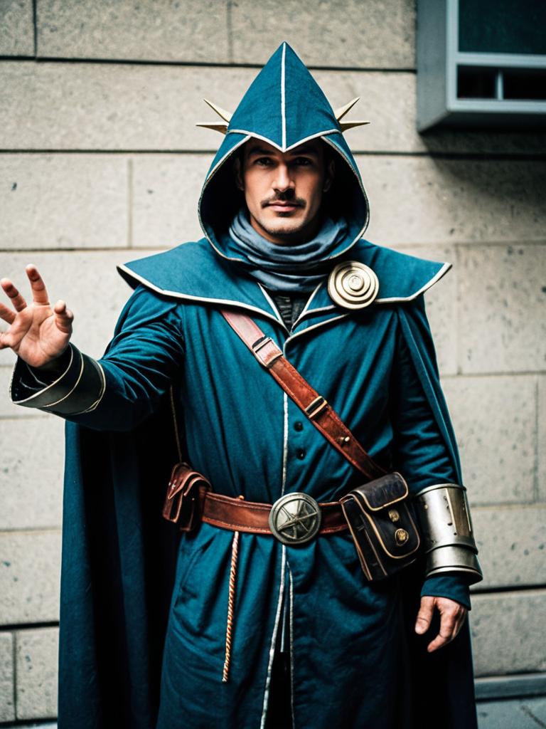 Realistic Charmcaster Cosplay Costume Man in Blue Hooded Robe