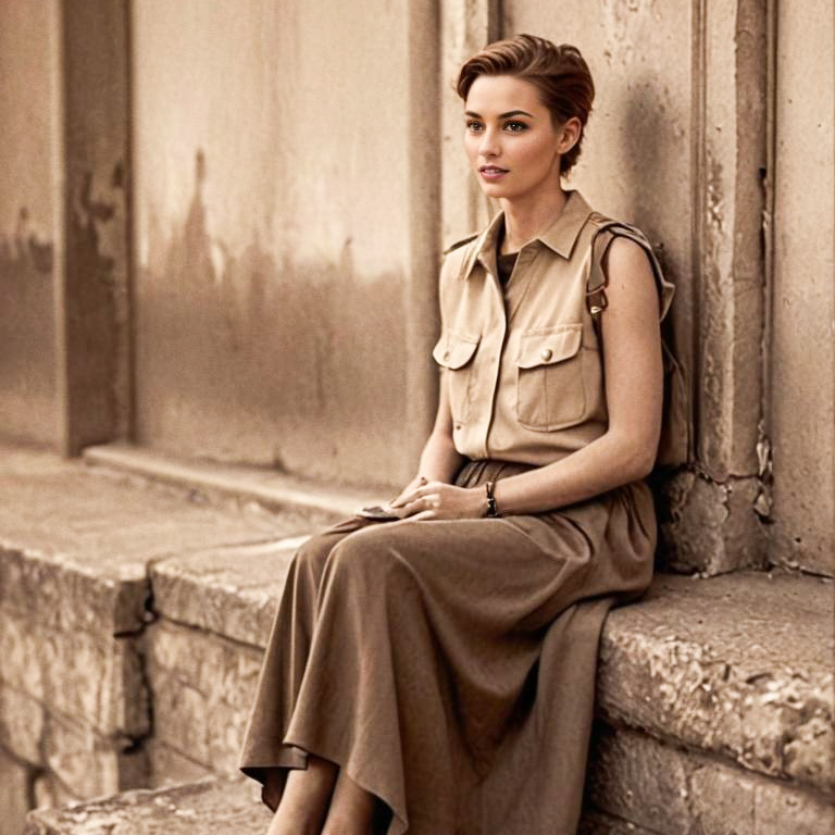 Stylish Woman on Stone Wall