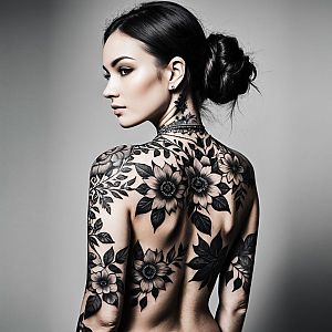 Woman with Floral Tattoo on Back