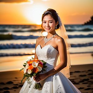 Beautiful Bride at Sunset on Beach