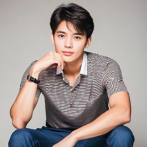 Young man in striped polo and jeans