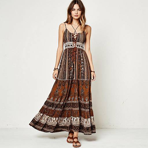 Bohemian Style Sleeveless Maxi Dress with Earth Toned Paisley Pattern