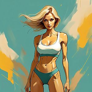 Confident Woman in Sporty Outfit - Digital Art