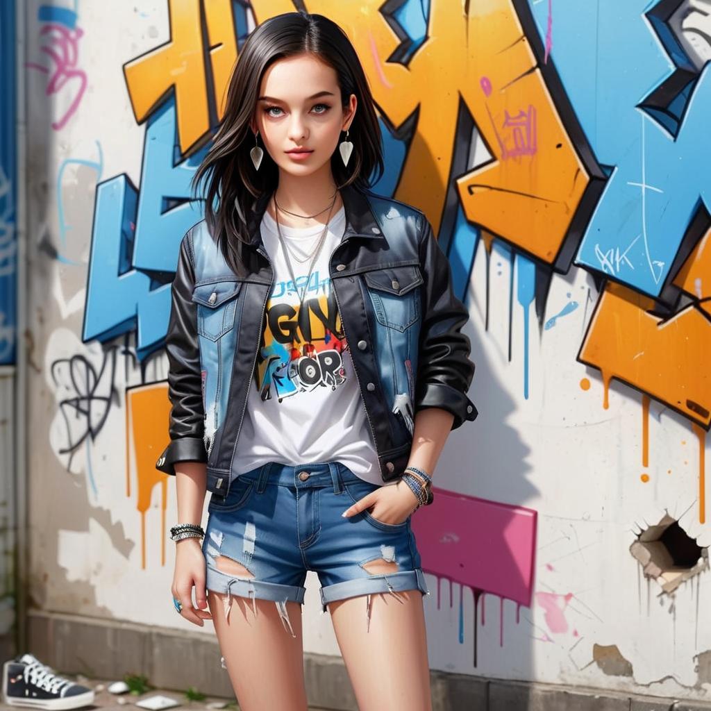 Stylish Woman in Urban Graffiti Wall Stylish Woman in Urban Graffiti Wall