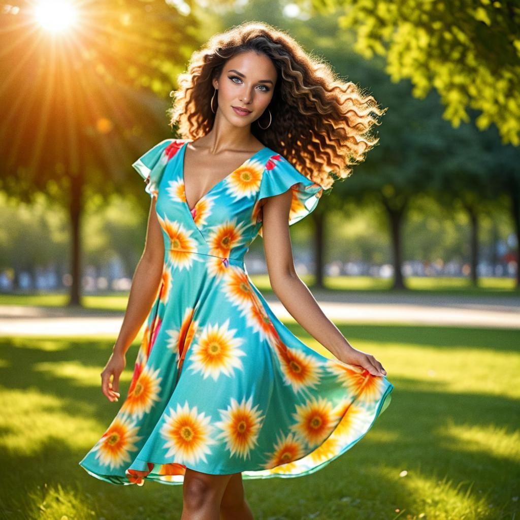 Woman in Floral Summer Dress in Park