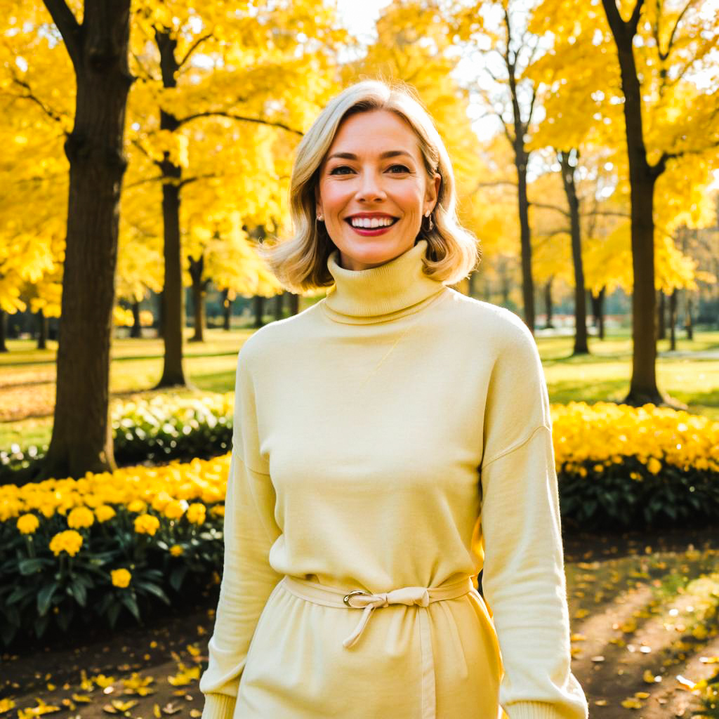 Joyful woman in autumn park