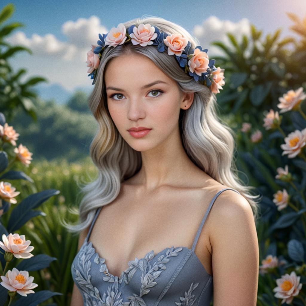 Woman in Floral Crown Amid Lush Greenery