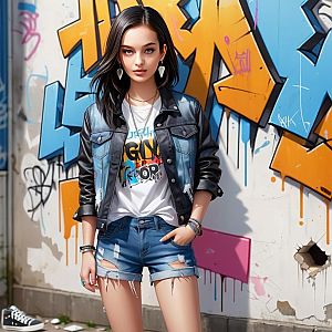 Stylish Woman in Urban Graffiti Wall