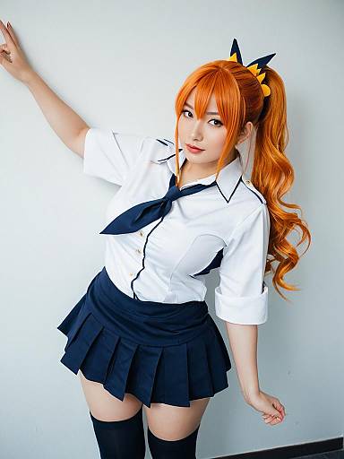 Realistic Akagi Cosplay from Kantai Collection with Orange Hair and Naval Outfit