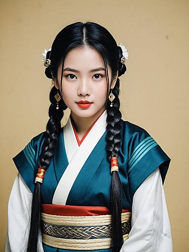 Young Woman in Traditional Eri Costume with Twin Braids