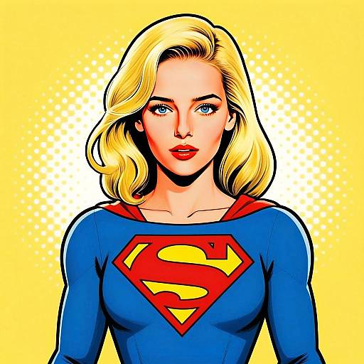 Pop Art Illustration of Supergirl with Blonde Hair in Comic Style
