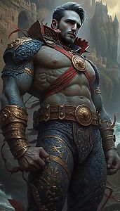 Powerful Man in Golden Armor at Medieval Castle