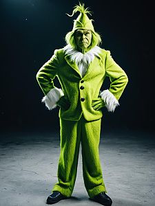 Man in Photorealistic Grinch Costume Full Body Cosplay Photo