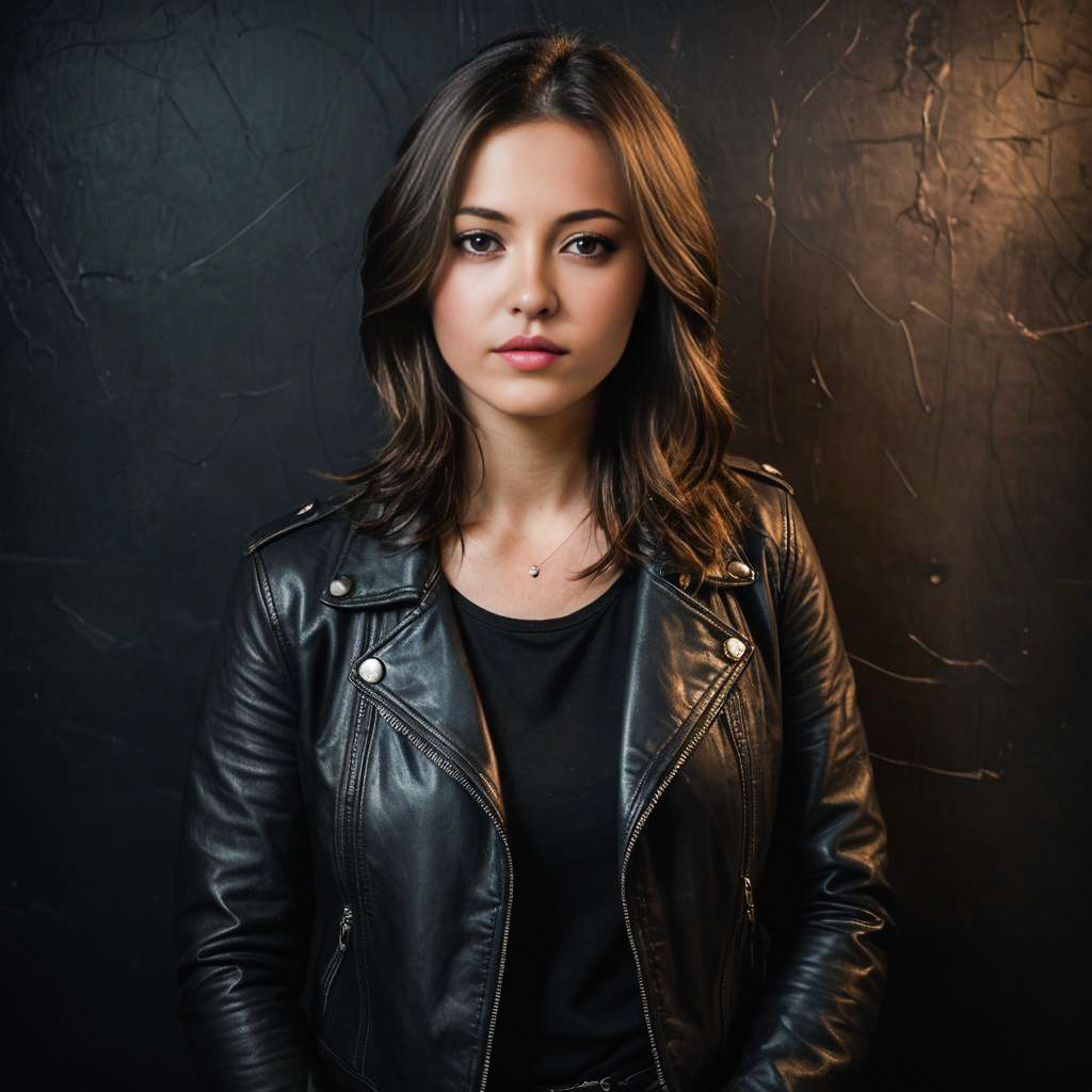 Confident Young Woman in Black Leather Jacket Confident Young Woman in Black Leather Jacket
