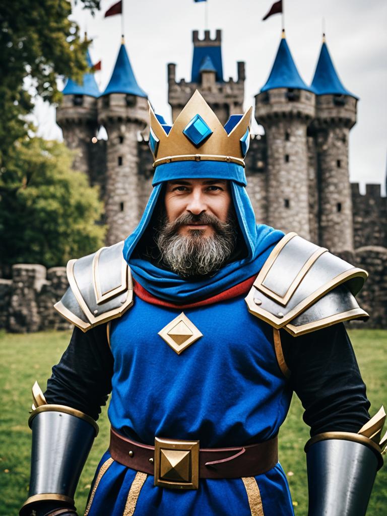 Man in Photorealistic Clash Royale King Costume Outdoor Portrait