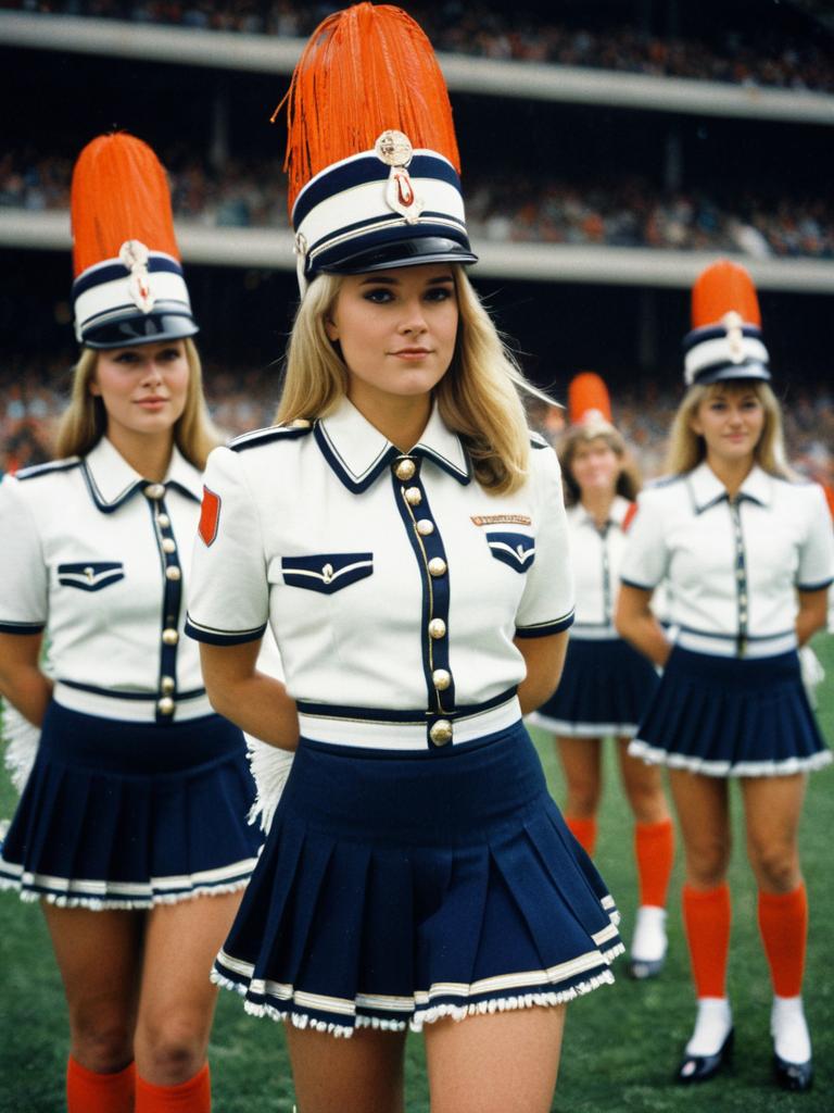 Majorette Uniforms with Fringe Hats on Sports Field