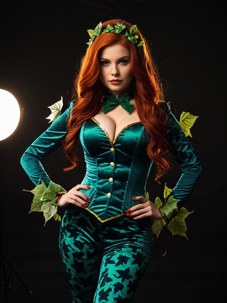 Woman in Vintage Poison Ivy Costume Photorealistic Detailed Studio Portrait
