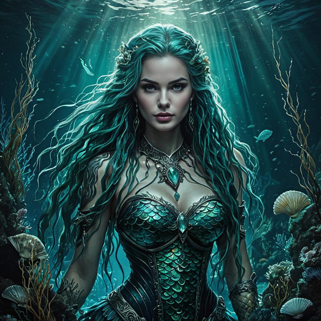 Underwater Woman in Fantasy Armor Realistic Digital Art