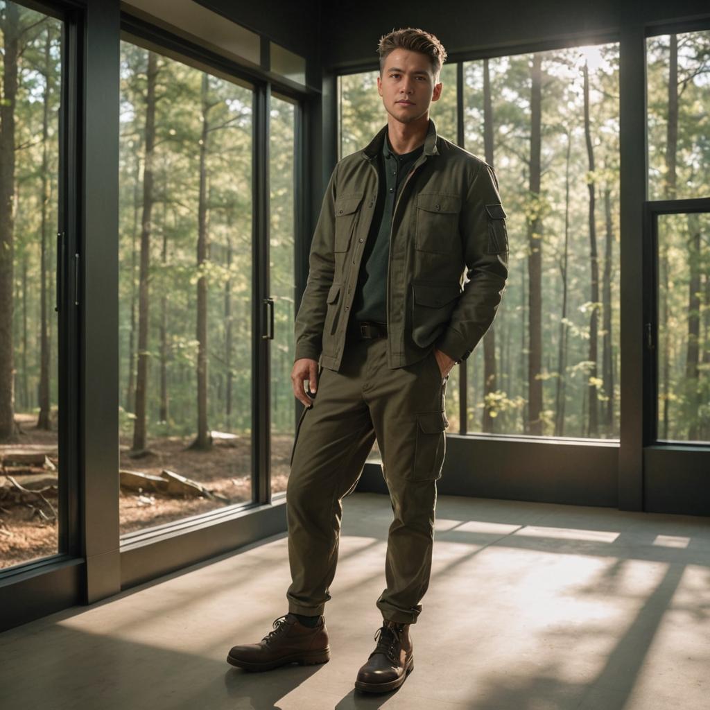 Confident Man Portrait with Sunlit Windows