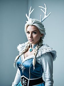 Woman in Frosty Blue Winter Costume with Antlers