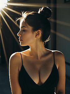 Portrait of Woman in Natural Light with Hair Bun Silhouette
