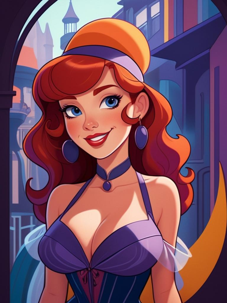 Stylish Redhead Woman in Purple Corset Cartoon Digital Art