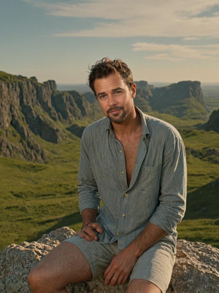 Man on Rock in Scenic Landscape