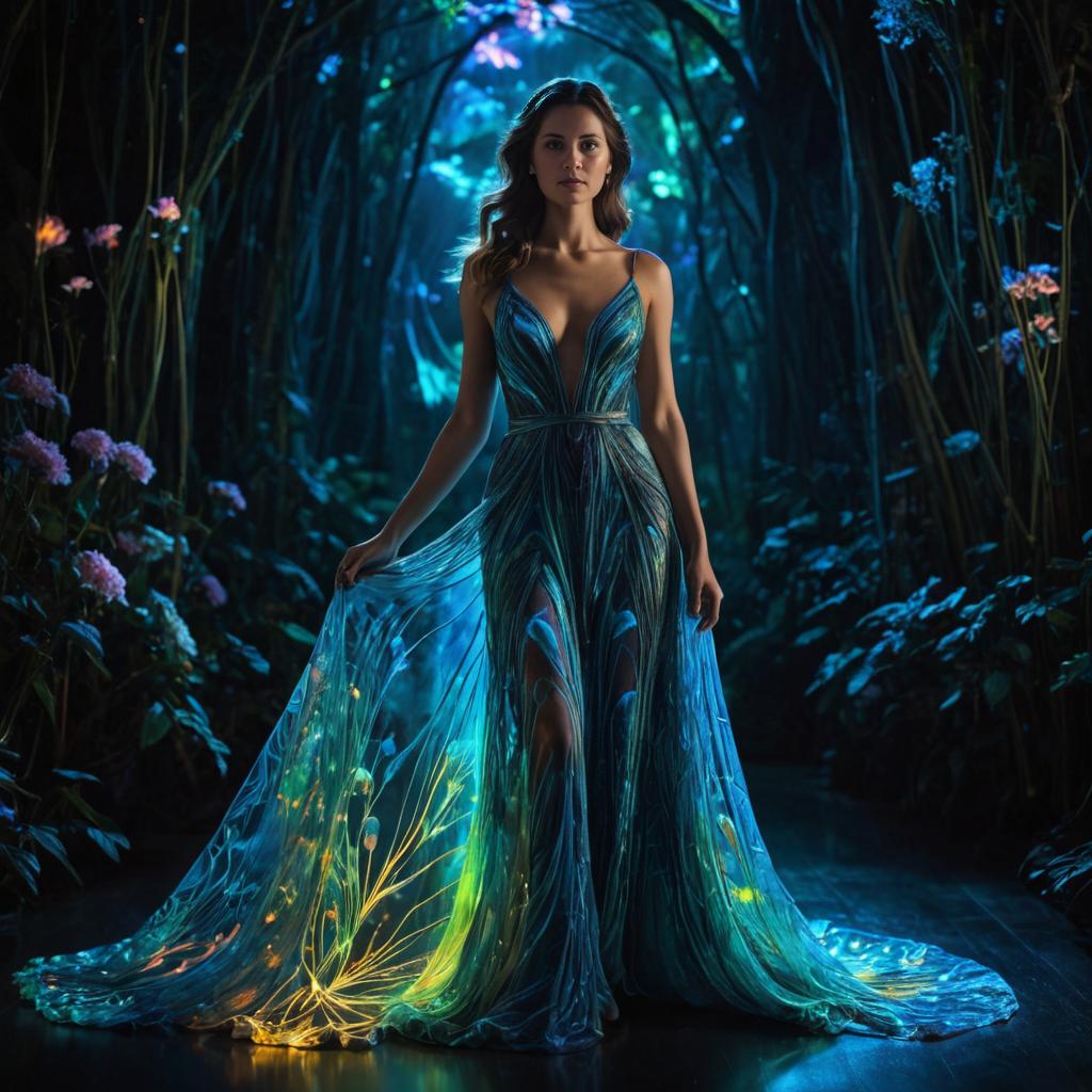 Elegant Woman in Mystical Dark Forest