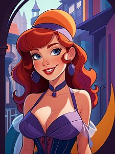 Stylish Redhead Woman in Purple Corset Cartoon Digital Art
