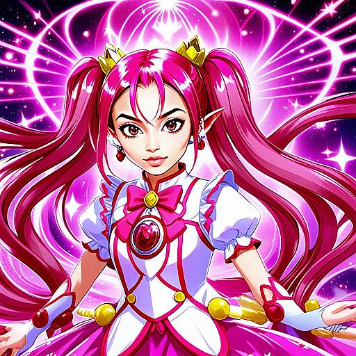 Akagi Towa Magical Girl Anime Illustration in Pink Cosmic Style