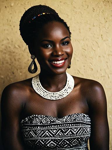 African Woman in Traditional Clothes with Jewelry and Braided Hair
