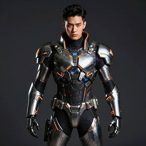 Futuristic Cyberpunk Man in High-Tech Armor