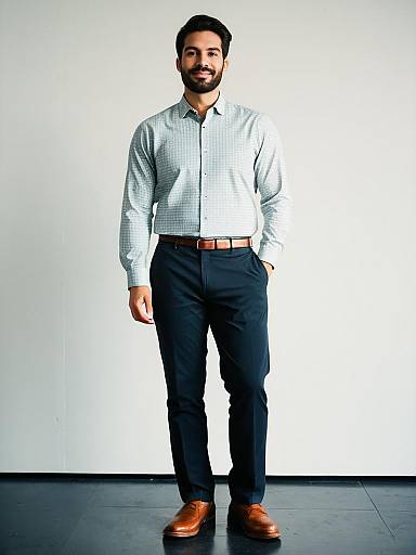 Man in Smart Casual Office Outfit with Shirt and Slacks Full Body Photo