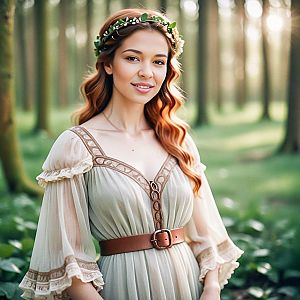 Serene Woman in Vintage Gown in Forest