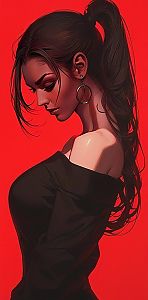 Stylized Digital Portrait of Woman with High Ponytail