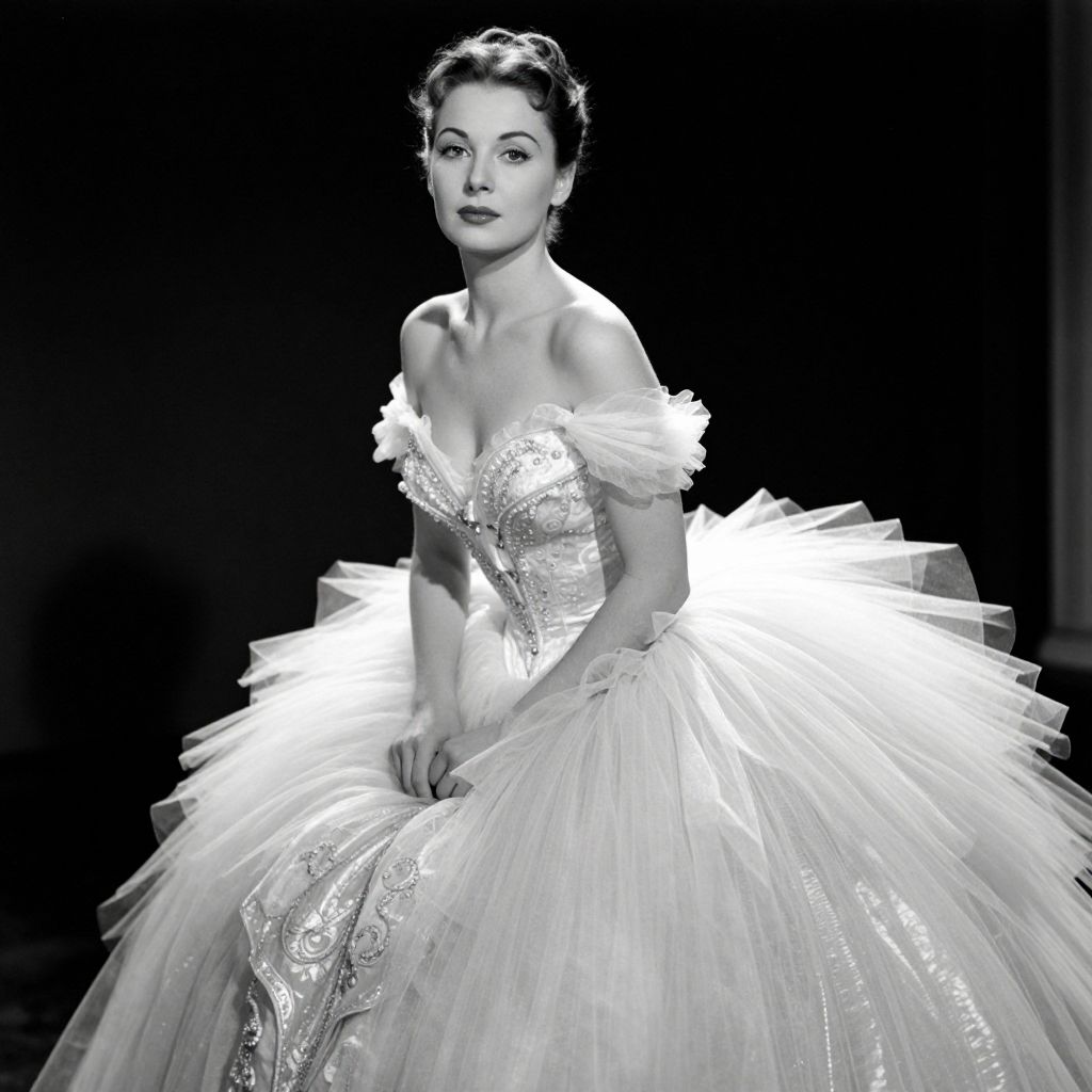 Vintage Black and White Portrait of Woman in Elegant Ballet Tutu