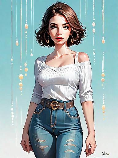 Realistic Comic Style Illustration of Woman in Casual Outfit Full Body