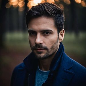 Thoughtful Young Man in Navy Coat