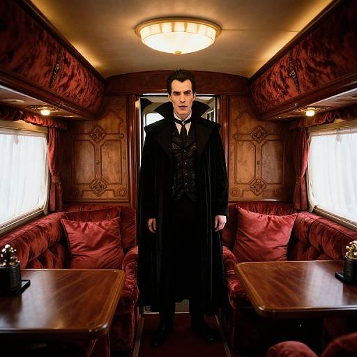 Victorian Vampire Man in Vintage Train Compartment