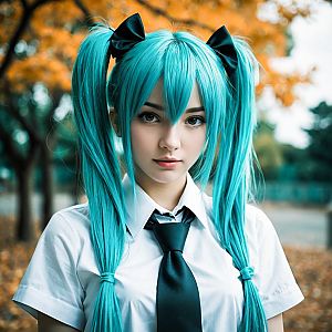 Woman with Turquoise Hair in Autumn