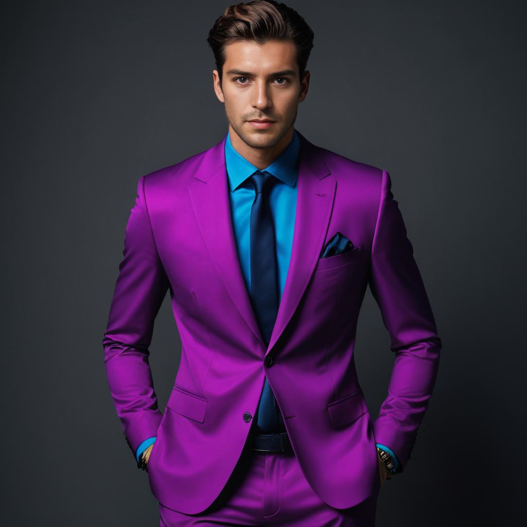 Man in Purple Suit with Blue Tie - Stylish Portrait