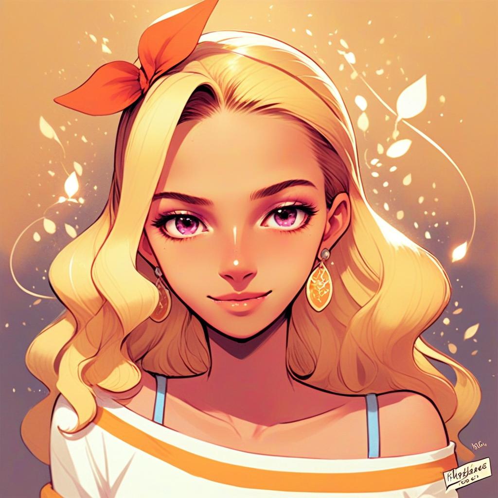 Amamiya Elena Portrait with Blonde Hair and Pink Eyes in Anime Style