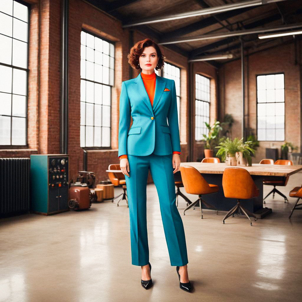 Confident Woman in Turquoise Suit