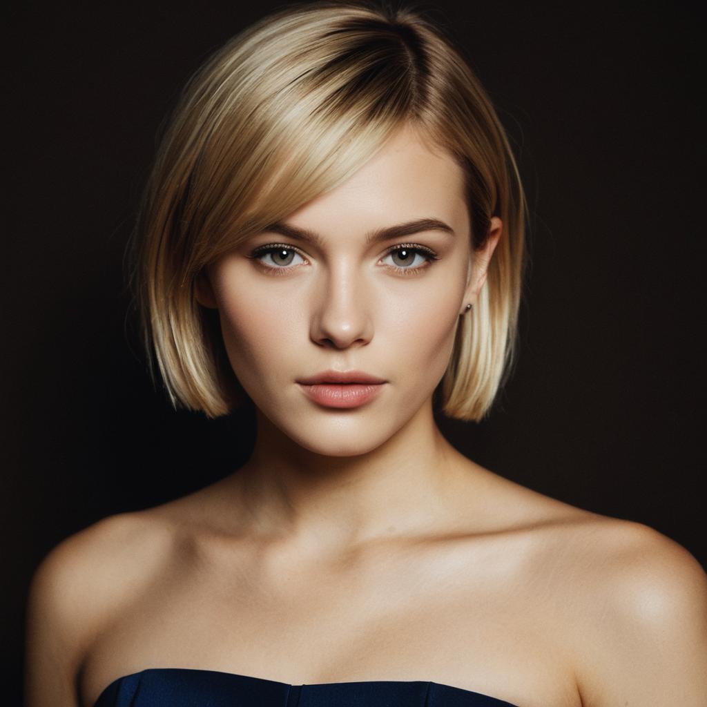 Close-Up Portrait of Blonde Woman with Short Hair Realistic Style